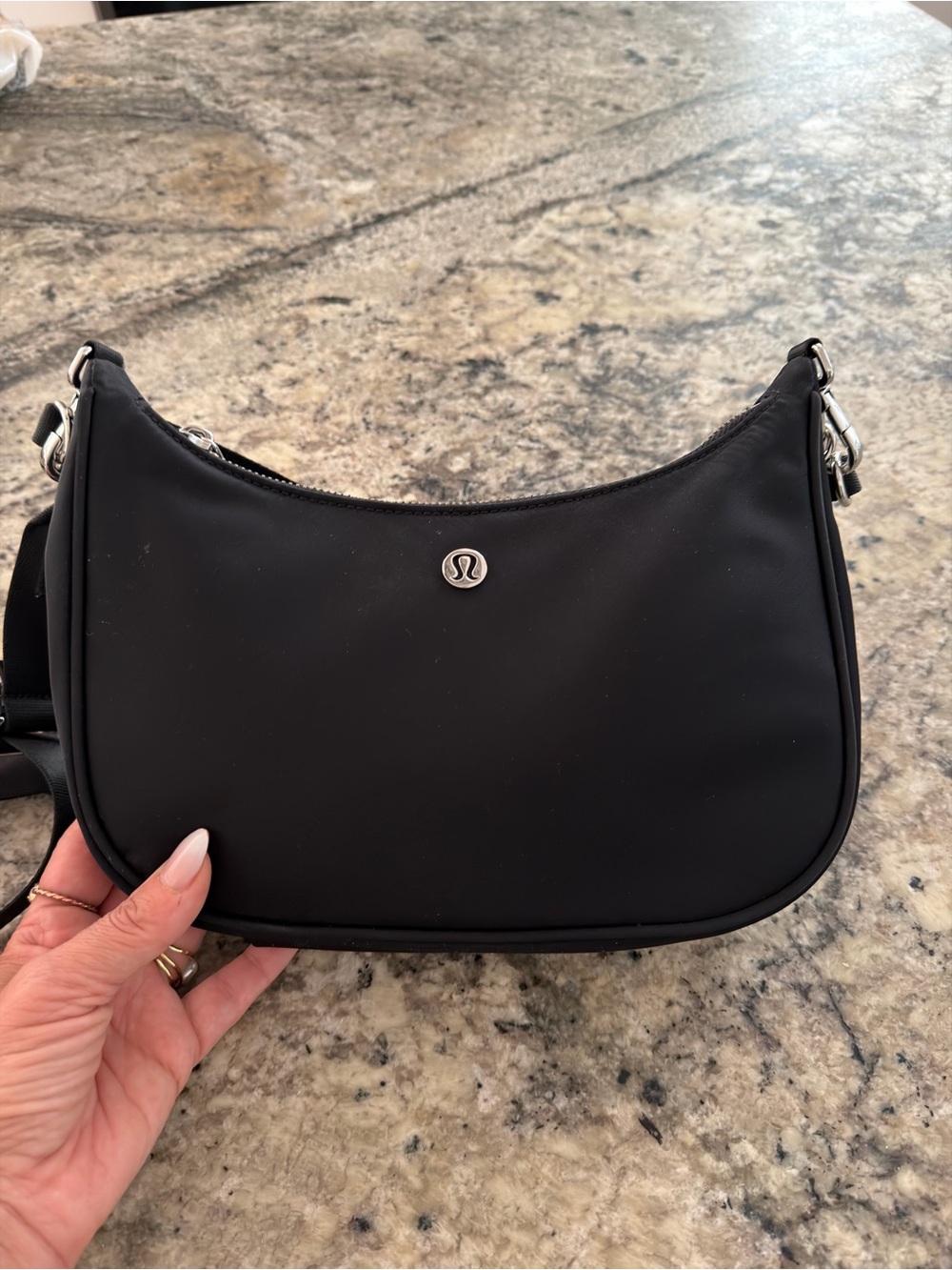 lululemon athletica Black Crescent Shoulder Bag with Silver Logo